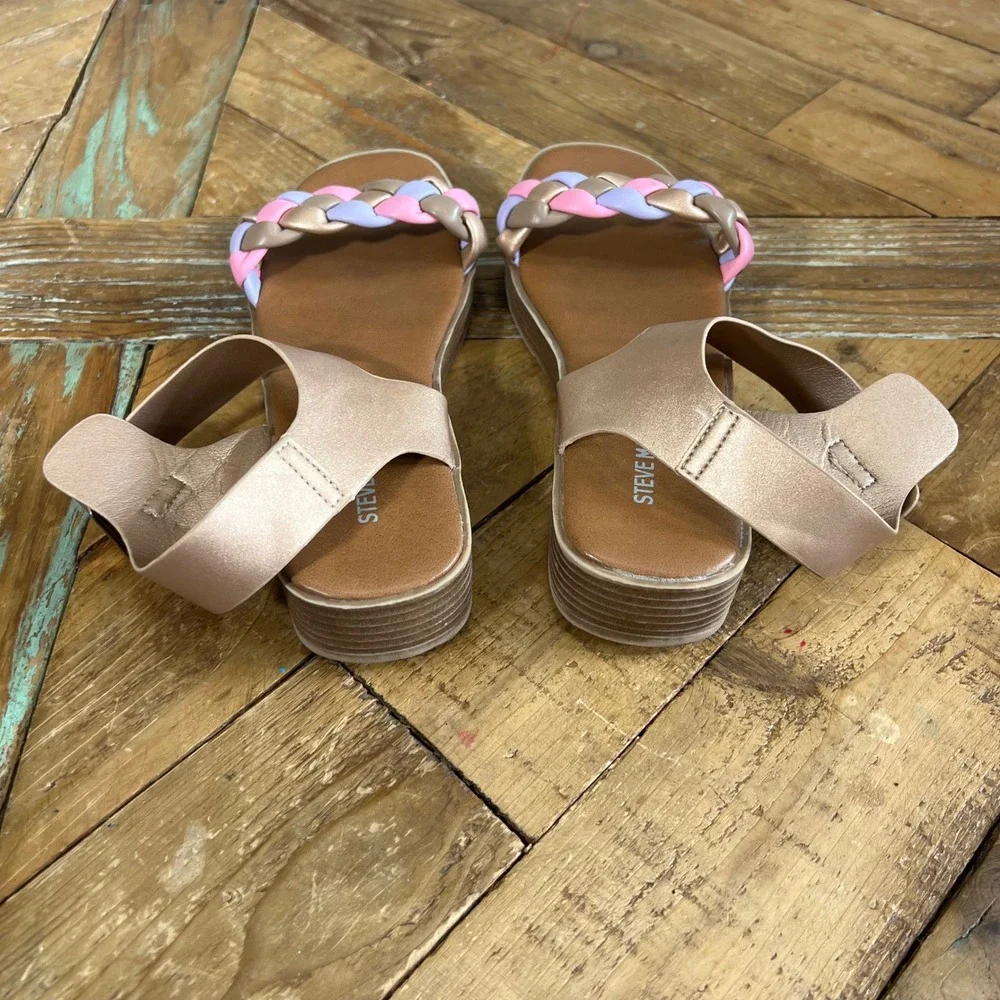 Steve Madden Girls Rose Gold Braided Strap Low Platform Wedge‎ Sandals Size 4